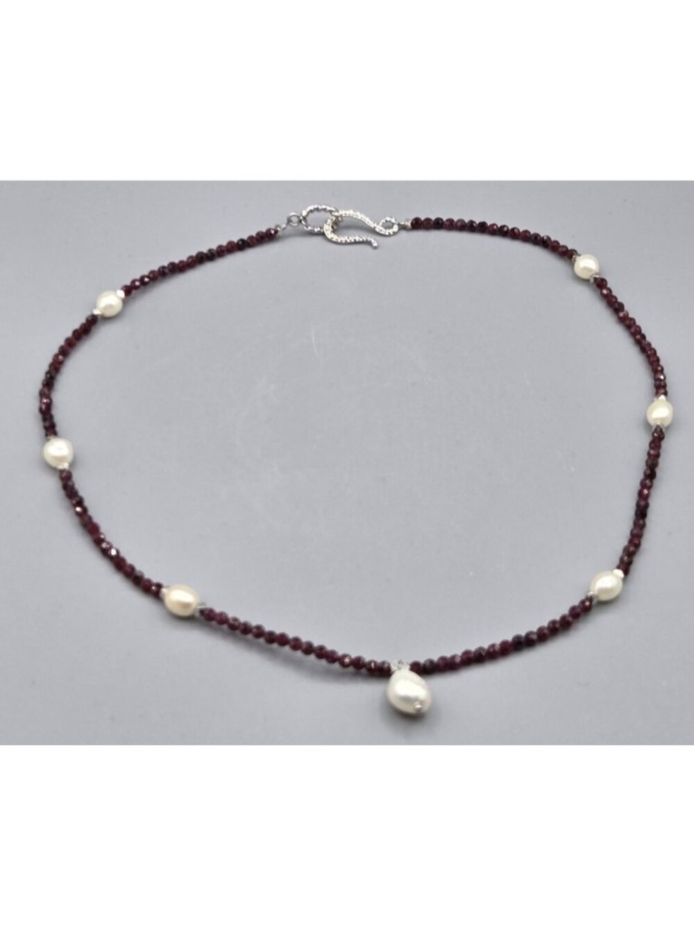 Handmade Faceted Garnet Beads and Fresh Water Pearl Necklace  20" Hook Clasp